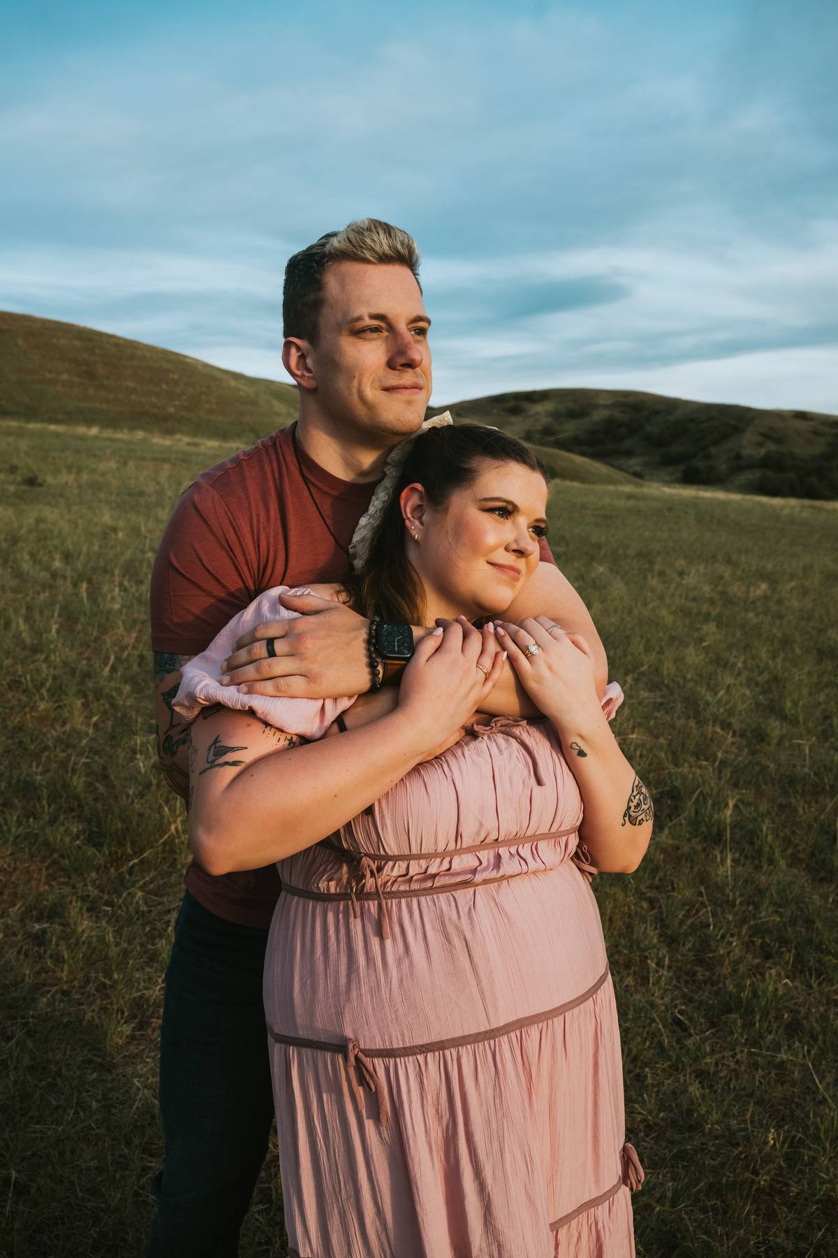 Salt Lake engagement photos, coordinated outfits, warm golden light